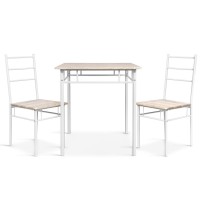 Artiss Machal 3-Piece Dining Set - Natural Oak, Industrial Design, Particle Board & Steel, 70cm Table, Easy to Clean
