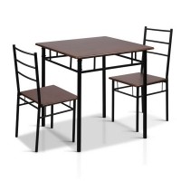 Artiss Machal 3-Piece Dining Set - Walnut & Black - Industrial Design with Particle Board & Reinforced Steel Frame