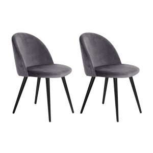 Artiss Velvet Dining Chairs Set of 2 - Dark Grey, Solid Iron Legs, 150kg Capacity, Anti-Slip, 48x49x78cm, Easy Assembly