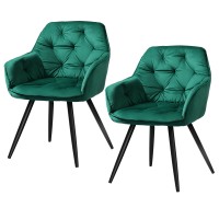 Artiss Dining Chairs Set of 2 Velvet Diamond Tufted Armchair Green, 60x50x86cm, Steel Legs, 150kg Capacity, Modern Style