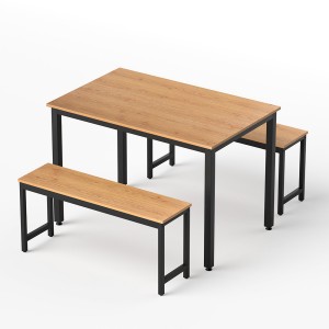 Artiss 3-Piece Dining Set: Natural Oak Table & Benches, Space-Saving Metal Frame, 110cm x 70cm, Scandinavian Style