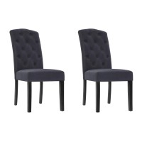 Artiss Dansk Dining Chairs Set of 2 - Dark Grey Linen Parsons Chair with Tufted Back, Foam Padding, Pinewood Frame