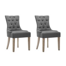 Artiss Cayes Dining Chairs Set of 2 - French Provincial Grey Linen, Tufted Button Design, 13cm Cushion, Rubber Wood Legs Artiss Cayes Dining Chairs Set of 2 - French Provincial Grey Linen, Tufted Button Design, 13cm Cushion, Rubber Wood Legs