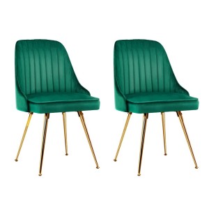 Artiss Velvet Dining Chairs Set of 2, Green, with Gold Splayed Legs - 44x41x80cm, High Resilience Foam, Timeless Design