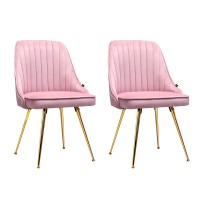 Artiss Set of 2 Pink Velvet Dining Chairs, Channel Tufted, Gold Legs, 44x41x80cm, Elegant Design, High Comfort