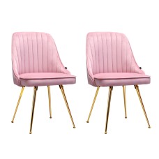 Artiss Set of 2 Pink Velvet Dining Chairs, Channel Tufted, Gold Legs, 44x41x80cm, Elegant Design, High Comfort Artiss Set of 2 Pink Velvet Dining Chairs, Channel Tufted, Gold Legs, 44x41x80cm, Elegant Design, High Comfort