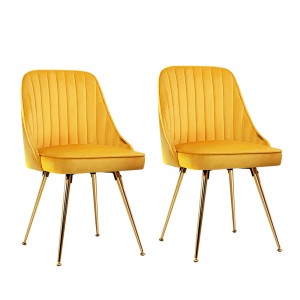 Artiss Velvet Dining Chairs Set of 2, Yellow, Channel Tufted, Gold Metal Legs, 44x41x80cm, Trendsetting Design