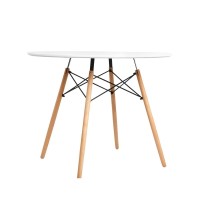 Artiss Round White Dining Table - 4 Seater, 90CM Replica, 20mm MDF Top, Beech Wood Legs, Matte Finish, Anti-Slip Design