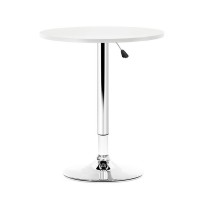 Artiss Bar Table, MDF & Steel, 60cm Round, White, Adjustable Height, 360° Swivel, Indoor/Outdoor Use