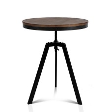 Artiss Adjustable Industrial Bar Table 67-86CM, Round Elm Wood Top, Steel Frame, Dark Brown/Black, Durable Design