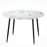 Artiss Dining Table, Round Marble Effect, 110cm, White, Modern Design, Sturdy Metal Legs, Easy Assembly