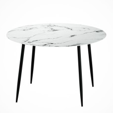 Artiss Dining Table, Round Marble Effect, 110cm, White, Modern Design, Sturdy Metal Legs, Easy Assembly