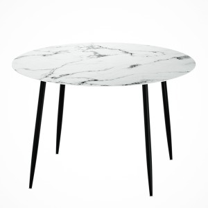 Artiss Dining Table, Round Marble Effect, 110cm, White, Modern Design, Sturdy Metal Legs, Easy Assembly