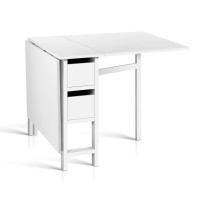 Artiss White Extendable Rectangular Dining Table, MDF & Iron, Gateleg Design, Seats 4-6, UV Finish, 150x80x74.5cm