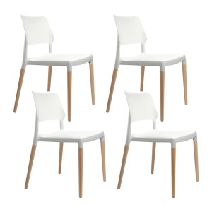 Artiss Dining Chairs Set of 4 White Belloch Replica, Solid Beech Wood Legs, Stackable, Indoor Outdoor Kitchen Use