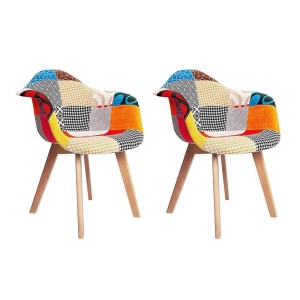 Artiss Dining Chairs Set of 2 Retro DAW Replica, Fabric Upholstered, Beech Wood Legs, 49x42x84cm, Mid Century Style