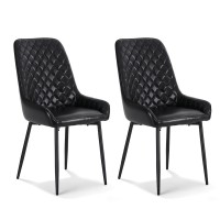 Artiss 2x Retro Dining Chairs, Black PU Leather, Diamond Tufted, Ergonomic Design, Sturdy Metal Legs, 40x40x88cm
