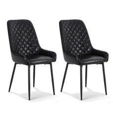 Artiss 2x Retro Dining Chairs, Black PU Leather, Diamond Tufted, Ergonomic Design, Sturdy Metal Legs, 40x40x88cm Artiss 2x Retro Dining Chairs, Black PU Leather, Diamond Tufted, Ergonomic Design, Sturdy Metal Legs, 40x40x88cm