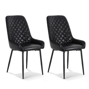 Artiss 2x Retro Dining Chairs, Black PU Leather, Diamond Tufted, Ergonomic Design, Sturdy Metal Legs, 40x40x88cm