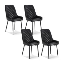 Artiss Retro PU Leather Dining Chairs Set of 4 - Black, Diamond Tufted, Metal Legs, Ergonomic Design, 40x40x88cm