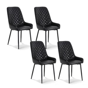 Artiss Retro PU Leather Dining Chairs Set of 4 - Black, Diamond Tufted, Metal Legs, Ergonomic Design, 40x40x88cm