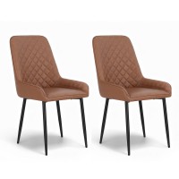 Artiss 2x Retro Dining Chairs, PU Leather, Diamond Tufted, Ergonomic Design, Metal Legs, 40x40x88cm, Brown