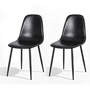Artiss Set of 2 Retro Dining Chairs, Black PU Leather, Ergonomic Design, Metal Legs, 40x45x86cm – Stylish & Durable