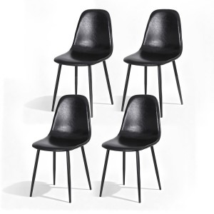 Artiss 4x Retro PU Leather Dining Chairs - Black, Ergonomic, Metal Legs, 40x45x86cm, Easy Assembly, Comfy Padding