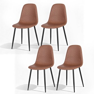 Artiss 4x Retro PU Leather Dining Chairs - Brown, Ergonomic, Sturdy Metal Legs, 40x45x86cm for Kitchen & Home Office