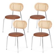 Artiss 4x Brown Dining Chairs - PU Leather Seat, Rattan Backrest, Metal Legs, 49x50x83cm, Retro Style, Easy Assembly