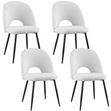 1 Set of 4 Artiss Boucle Sherpa Dining Chairs, Modern White Accent, Curved Back, Steel Legs, 47x46x81cm, 150kg