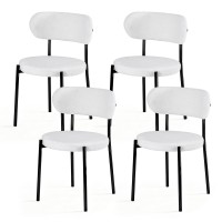 Artiss Set of 4 Sherpa Bouclé Dining Chairs - White, Curvy Backrest, High-Resilience Foam, Metal Legs, 52x47x80cm