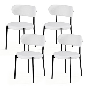 Artiss Set of 4 Sherpa Bouclé Dining Chairs - White, Curvy Backrest, High-Resilience Foam, Metal Legs, 52x47x80cm