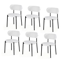 Artiss Set of 6 Sherpa Boucle Dining Chairs White Upholstered Curvy Backrest Thick Padded Seats Metal Legs