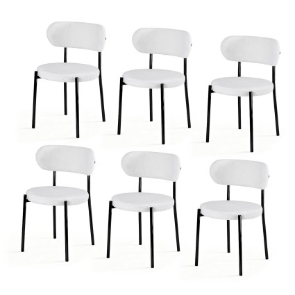 Artiss Set of 6 Sherpa Boucle Dining Chairs White Upholstered Curvy Backrest Thick Padded Seats Metal Legs