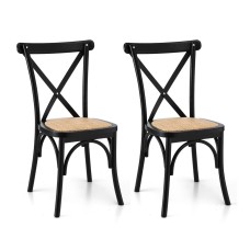 Artiss 2x Dining Chairs - Rattan Seat, Rubber Wood Frame, Black Finish, Ergonomic & Sturdy X-Shape Support, 88cm Height
