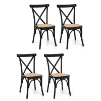 Artiss 4x Dining Chairs Rattan Seat Rubber Wood Frame Black 42x42x88cm - Ergonomic, Indoor-Outdoor, Easy Assembly