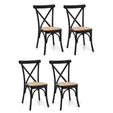 Artiss 4x Dining Chairs Rattan Seat Rubber Wood Frame Black 42x42x88cm - Ergonomic, Indoor-Outdoor, Easy Assembly