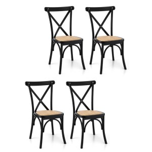 Artiss 4x Dining Chairs Rattan Seat Rubber Wood Frame Black 42x42x88cm - Ergonomic, Indoor-Outdoor, Easy Assembly