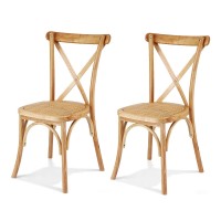 Artiss 2x Rattan Dining Chairs - Rubber Wood Frame, Ergonomic Design, 120kg Capacity, Indoor-Outdoor Use, Natural Finish