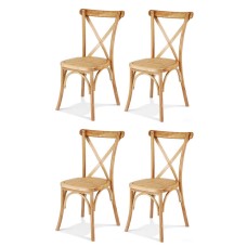 Artiss 4x Dining Chairs - Natural Rattan Seat, Rubber Wood Frame, Ergonomic Design, 120kg Capacity, Easy Assembly