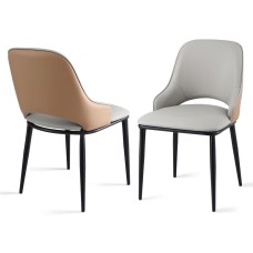 Artiss 2x Grey-Brown Dining Chairs, Hollow Back, PU Leather, Metal Legs, Ergonomic Design, 48x57x82cm, Easy Assembly
