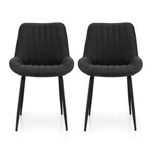 Artiss Retro PU Leather Dining Chairs Set of 2 - Black, Ergonomic, Sturdy Metal Legs, 82cm, Easy Assembly, 1-Year Warranty