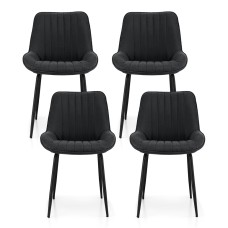 Artiss 4x Retro Dining Chairs - Black PU Leather, Ergonomic Design, Metal Legs, 50x50x82cm, Easy Assembly & Maintenance