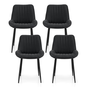 Artiss 4x Retro Dining Chairs - Black PU Leather, Ergonomic Design, Metal Legs, 50x50x82cm, Easy Assembly & Maintenance