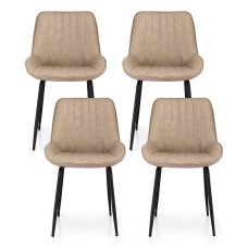 Artiss Retro Khaki PU Leather Dining Chairs Set of 4 - Channel Tufted, Ergonomic Design, Metal Legs, 82cm Height