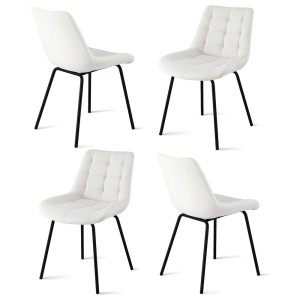 Artiss 4x Beige Velvet Dining Chairs, Tufted Design, Ergonomic, Metal Legs, 51x44x80cm for Kitchen, Lounge, Cafe