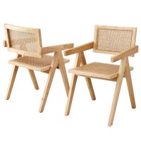 Artiss 2x Wooden Dining Chairs - Natural Rattan Seat, Rubber Wood Frame, Ergonomic Design, 120kg Capacity, Easy Assembly