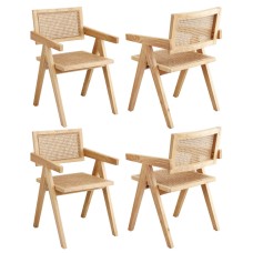 Artiss Set of 4 Dining Chairs - Natural Rubber Wood Frame, Rattan Seat, Ergonomic Design, 120kg Capacity, Easy Assembly