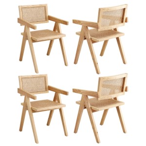 Artiss Set of 4 Dining Chairs - Natural Rubber Wood Frame, Rattan Seat, Ergonomic Design, 120kg Capacity, Easy Assembly